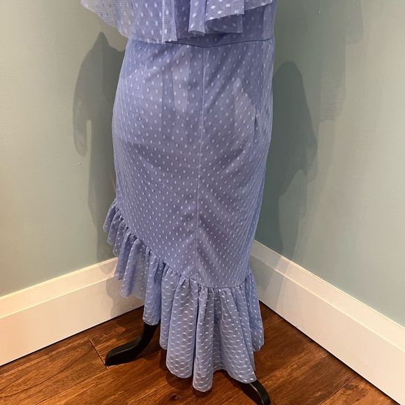 ASOS Blue Cold Shoulder Swiss Dot Asymmetrical Dress, 10 - Picture 7 of 16